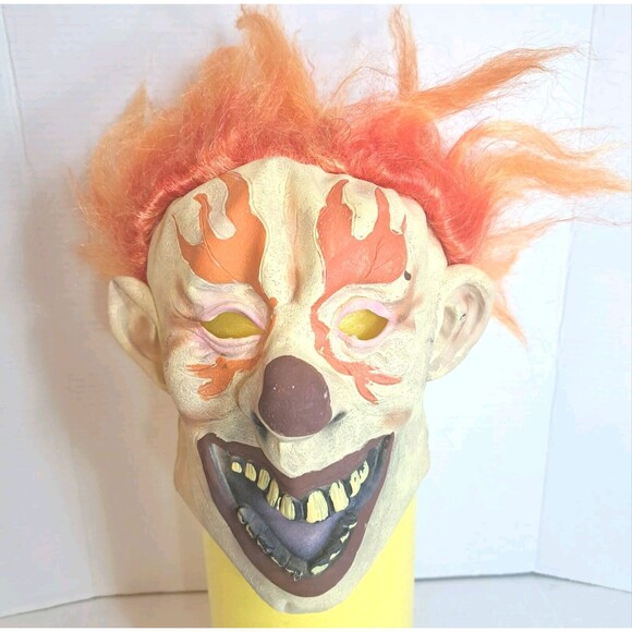 2015 Gemmy Evil Clown Mask Latex Halloween Orange Hair Scary Creepy Demon It - Picture 1 of 4